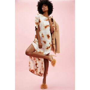 Free People On the Road Quin Satin Maxi Dress Size M (oversized) Sand/Sable NWT